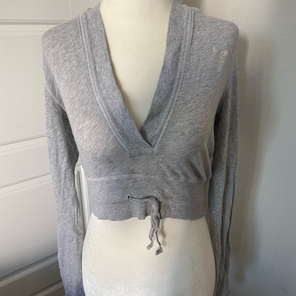 Grey American Eagle Crop Sweater - Small